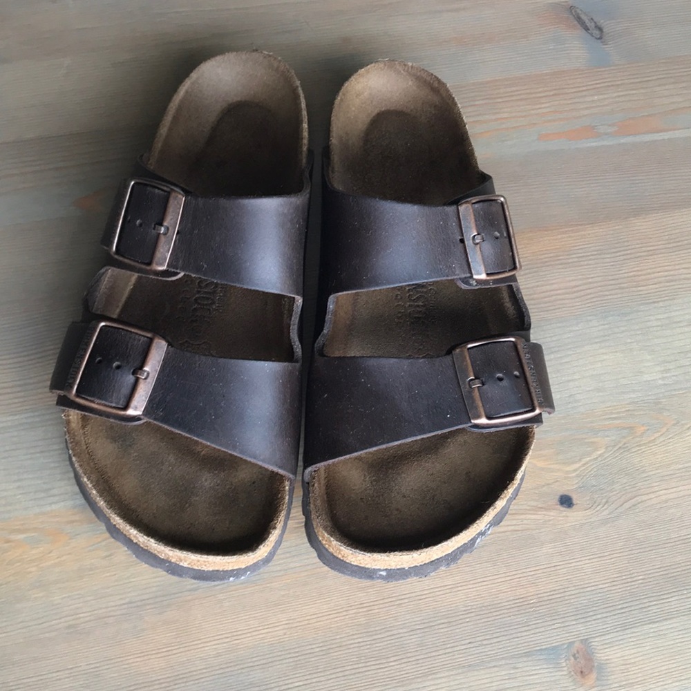 Brown Leather Two Strap Birkenstock Sandals